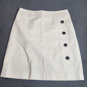 Ann Taylor Factory Skirt Womens 4 White Twill Side Button Lined Career Workwear